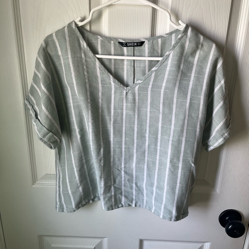 SHEIN White and Sage Boxy Crop Blouse